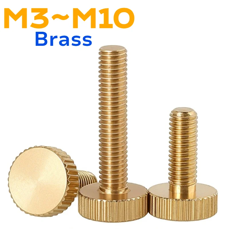 M3 M4 M5 M6 M8 M10 Brass Knurled Flat Head Hand Screws Pure Copper Handle Tighten Screw Thumb Screws Bolts