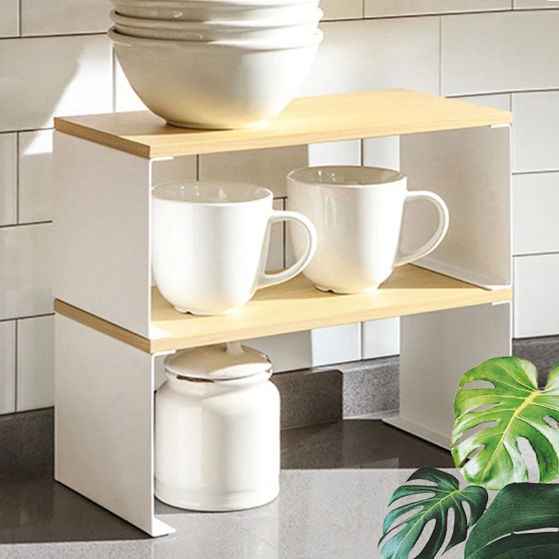 

Wooden Desk Storage Rack Lattice Decoration Frame Wooden Floor-Standing Double-Deck Desktop Shelf-T02C
