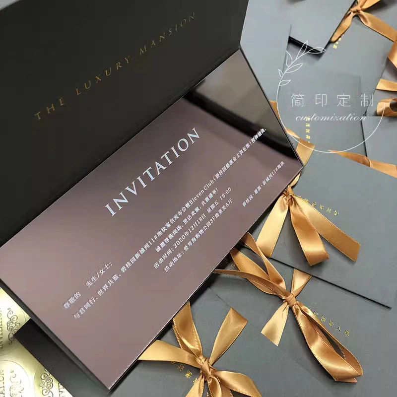 Customized Wedding High end Invitation Letter Folded Light Gold Mirror Acrylic Business Annual Meeting Opening Anniversary Invit