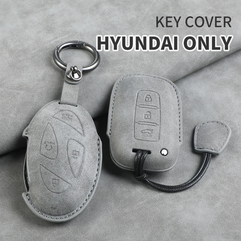 Leather Car Key Case Cover Shell Fob for Hyundai Grand Prix GN7 IONIQ6 Nuovo Kona Genesis Coupe Sonata Ix35 Protector Keychain