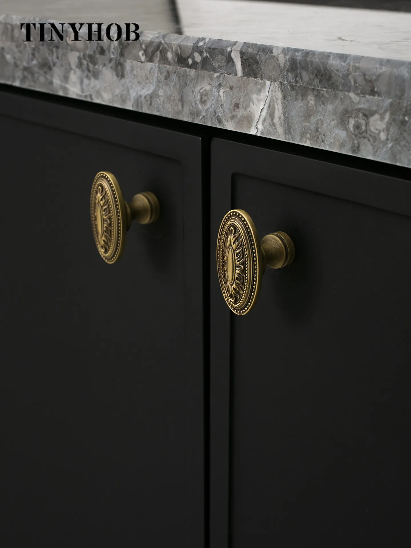 Premium Classic Furniture Handles - Solid Antique Brass, French Style Single Hole Drawer & Cabinet Pulls for Luxury Home