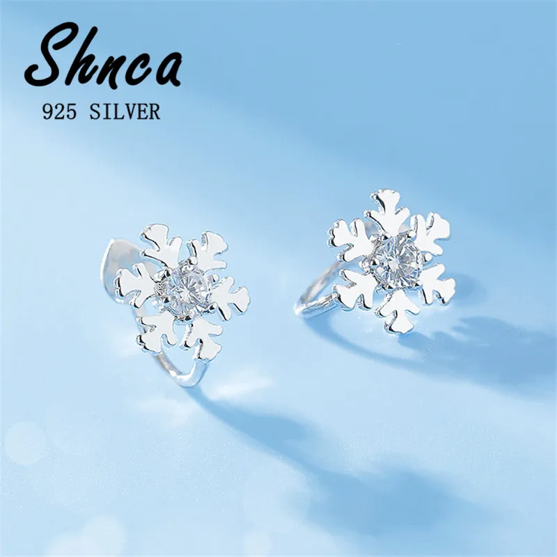 Cute New 925 Sterling Silver Fashion Snowflake Flower Rhinestone Ear Clip Earrings For Women Girl JY078