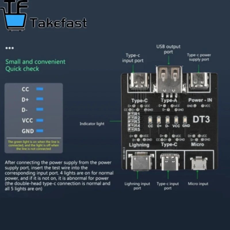 DT3 Data Cable Detection Board Type-C Micro USB C Cable Tester Short Circuit On Off Switching Diagnose Tool for iOS Android