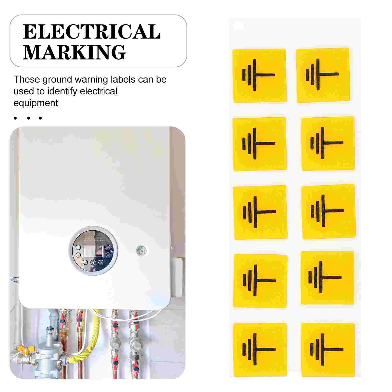 Etiquetas de maquinaria de Panel eléctrico, pegatinas de puesta a tierra eléctricas, señal reflectante de advertencia, 10 piezas