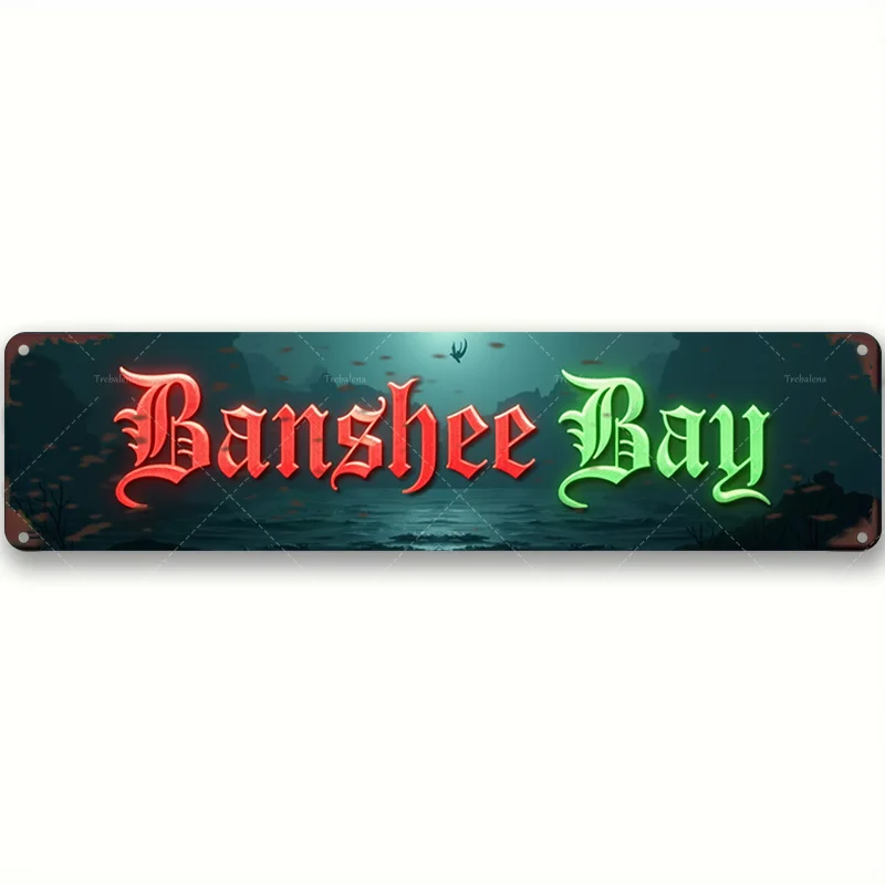 1pc Metal Sign, 4x16inch "Banshee Bay: Spooky Neon Sign for Haunted House Decor"