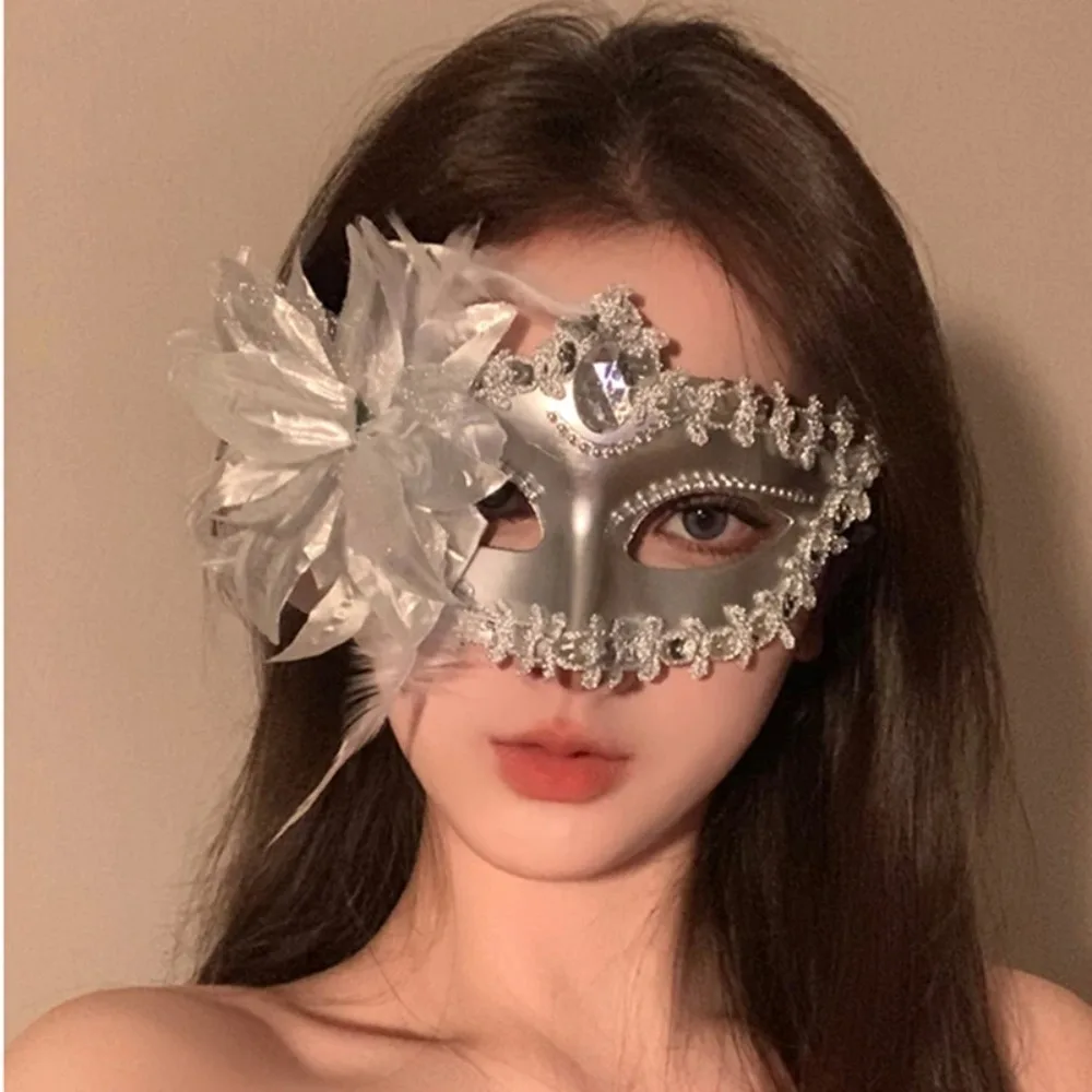 Masque vénitien pour fête de danse, couleur rouge, rose, argent, plume, fleur, Costume de spectacle de carnaval de mariage, masque Sexy pour dame, mascarade