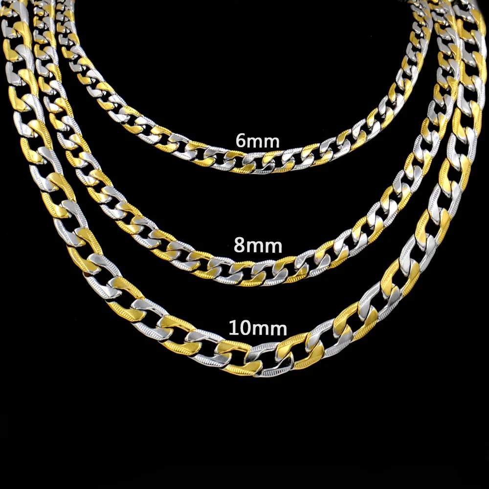 LUXUSTEEL 6/8/10mm Stainless Steel Mixed Color Necklace For Women Men Curb Cuban Chain Hip-Hop Fashion Waterproof Jewelry