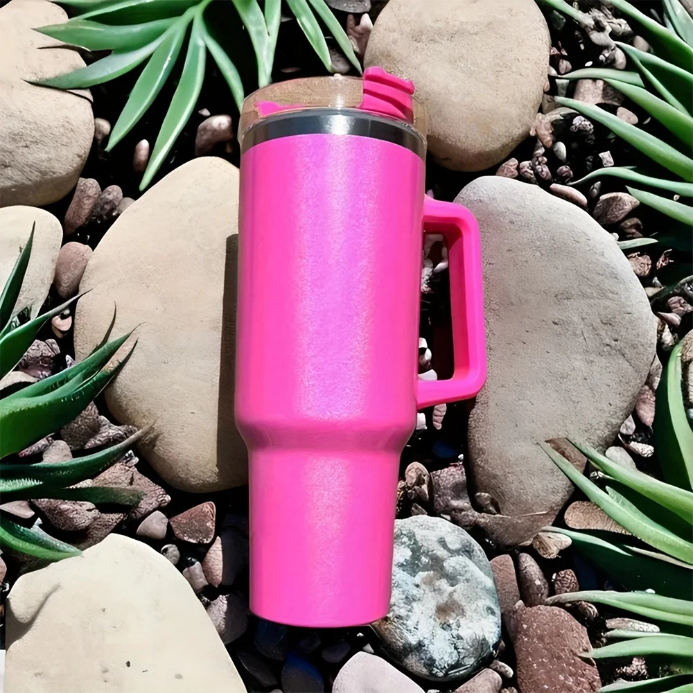 40Oz Stainless Steel thermos cup With Handle Lid and Straw Insulated Rainbow Paint Travel Mug For Hot And Cold Beverages Outdoor