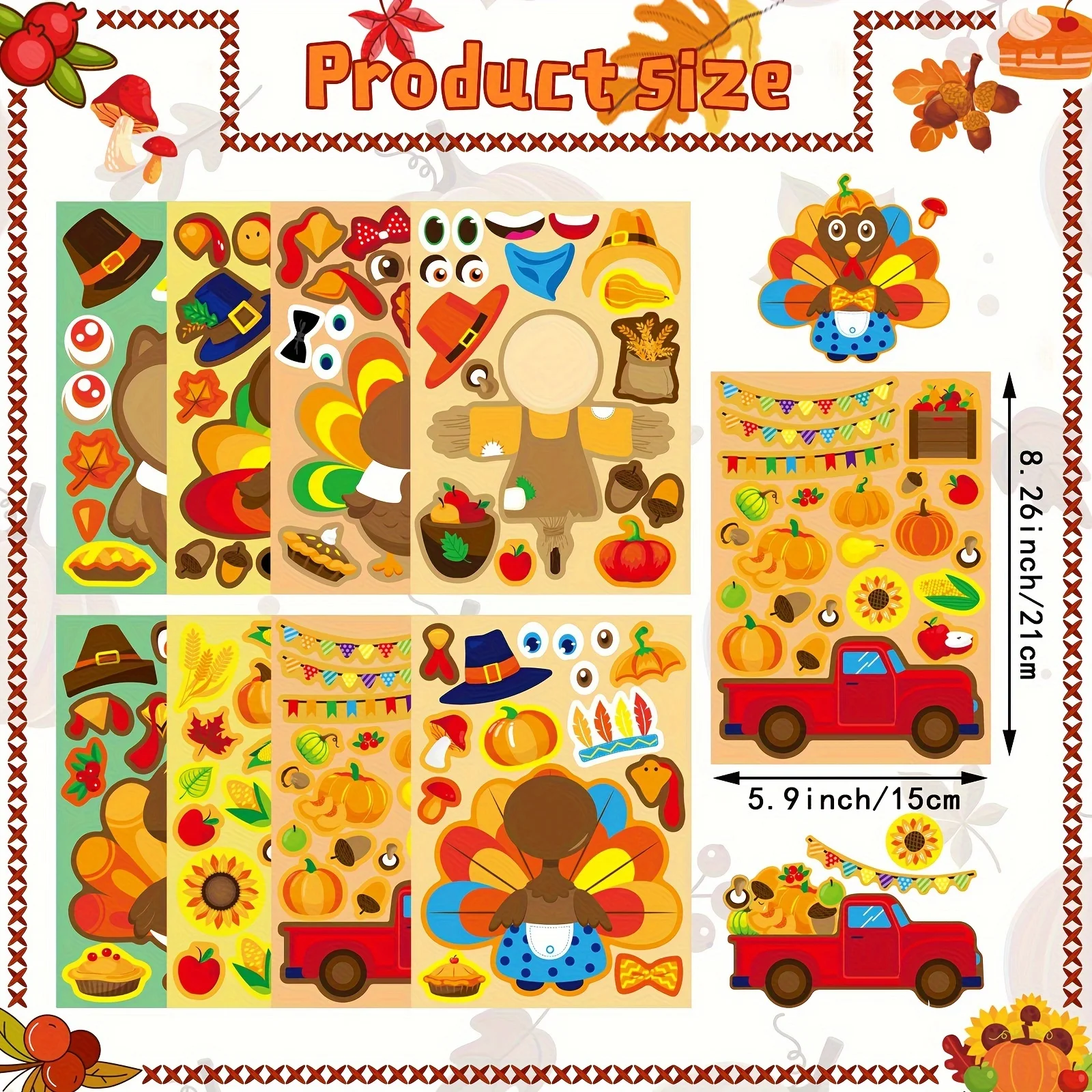 8/16 ورقة عيد الشكر تركيا ملصقات الاطفال جعل الوجه ألعاب الحفلات الأنشطة الحرفية الفن DIY بها بنفسك الخريف الخريف لوازم الحفلات #2