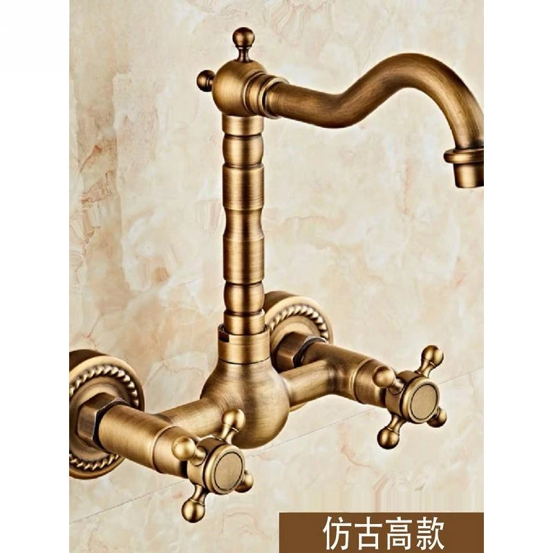 

Полностью медное золото в стену, деревянное ведро с двойным отверстием, кухонная раковина для стирки, поворотный смеситель для горячей и холодной воды