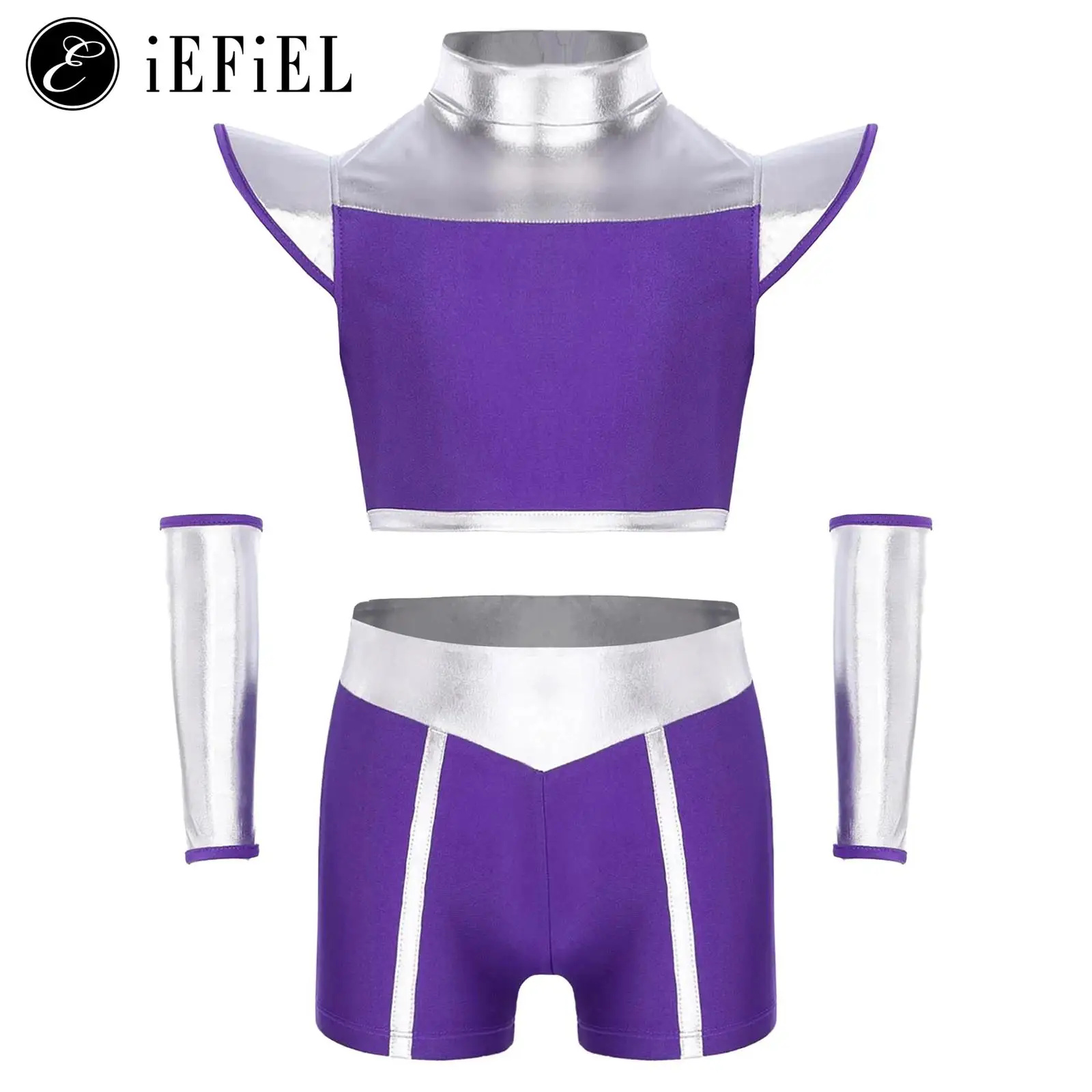 Disfraz de Alien de la Guardia de la galaxia para niñas, Top corto metálico simulado con pantalones cortos con botín y manga de mano, disfraz elegante de Halloween