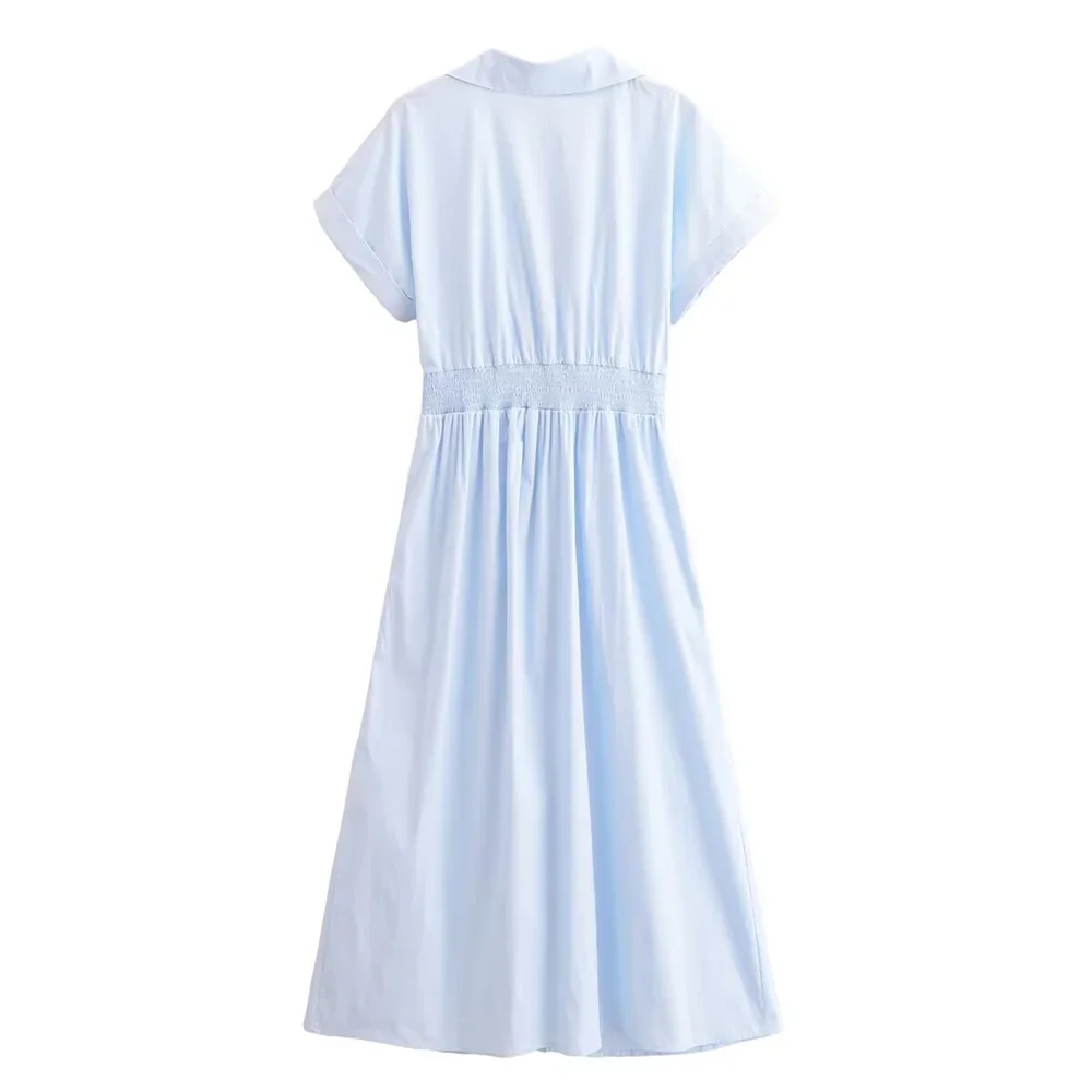 Pop 2024 Herbst Neues Produkt Damenmode Stil Schlankheitskragen Kurzarm Hemd Stil Midikleid
