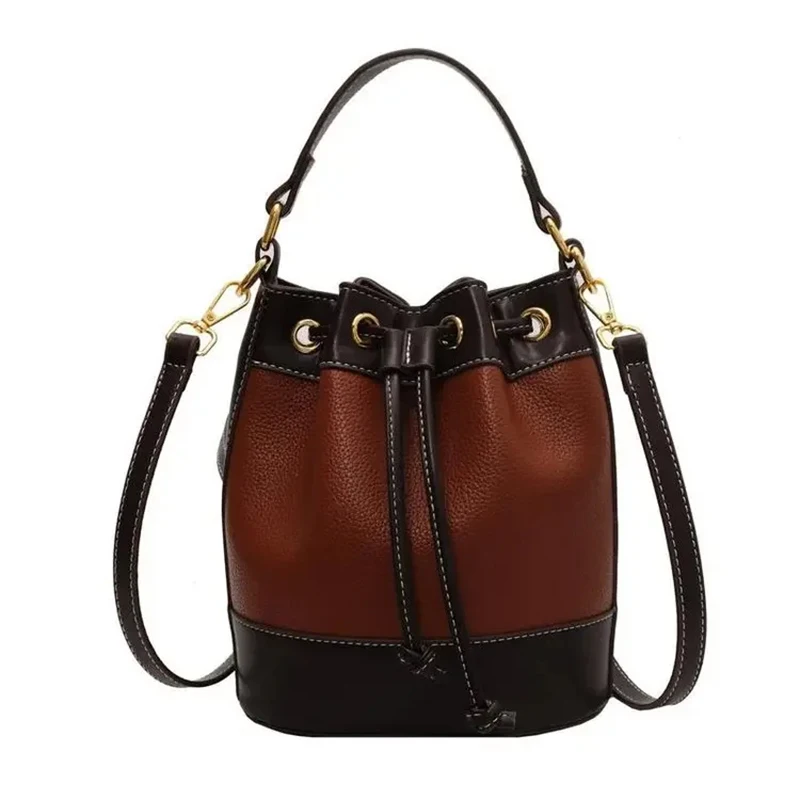 

New Hot Sale Of The Season Mini Spliced PU Material Bucket Bag Shoulder Crossbody Bag Fashionable Dig Bag Internal Zipper Bag Po