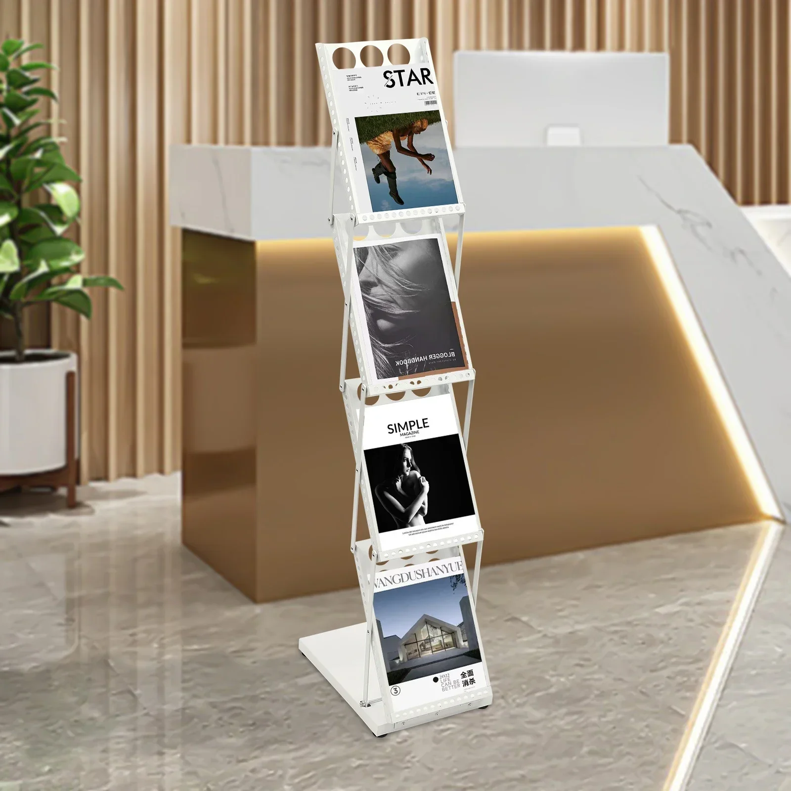

Commercial-Grade White A4 Iron Rack – 4-Tier Foldable Design for Documents and Files