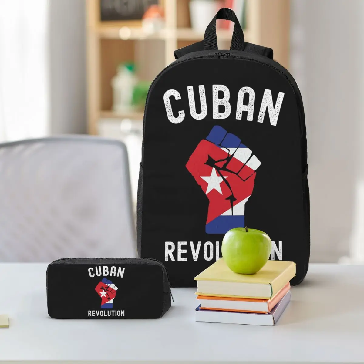 Cuban Revolution Cuba Flag Design Vintage Backpack BookBag School Bag Shoulder Bags 3ps Insulated Lunch Bag Pencil Case