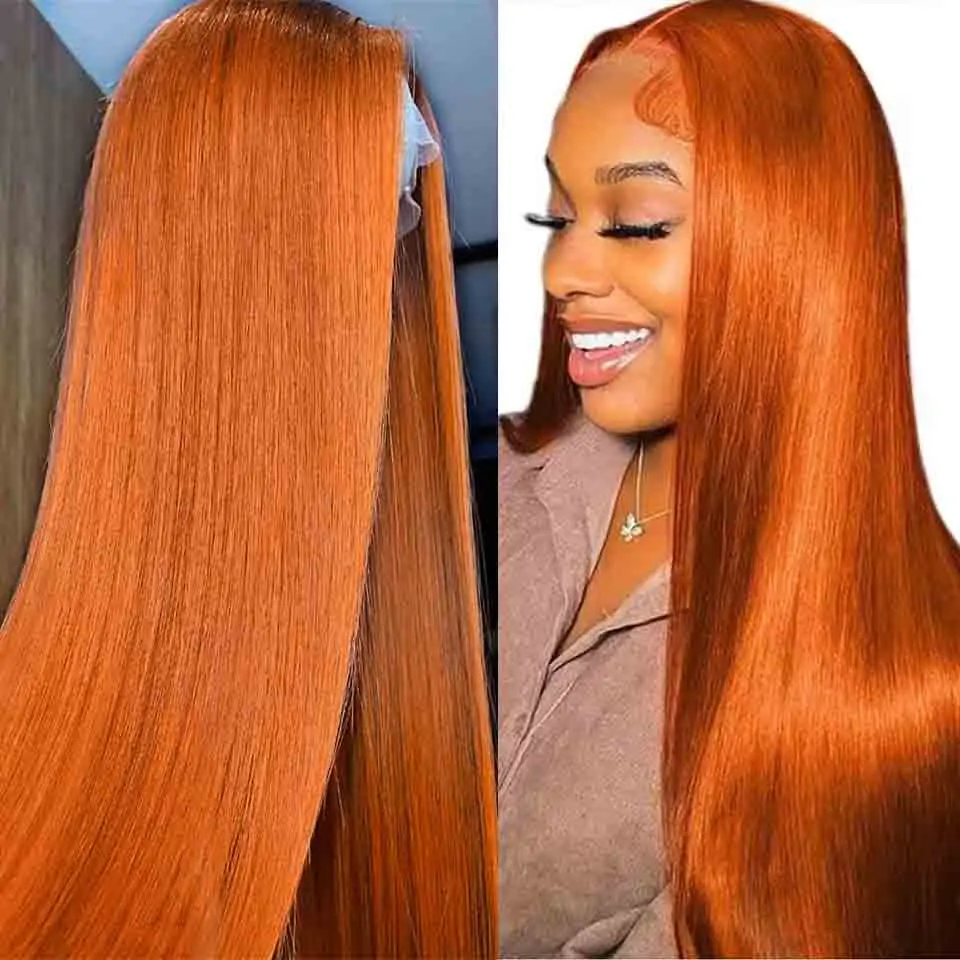 

350 Ginger Orange Straight Lace Frontal Wig Human Hair Wigs 180% Density Pre Plucked 13x6 Transparent Lace Front Wig for Women