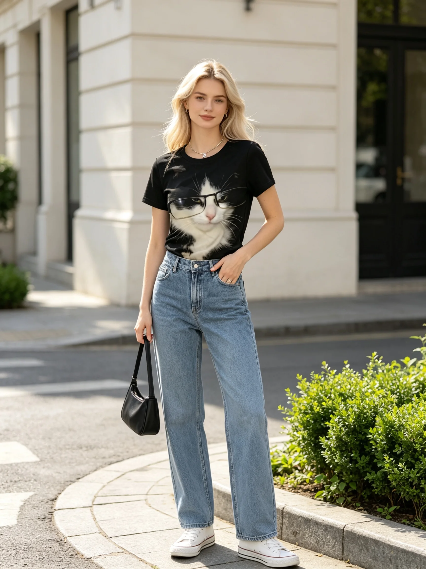 Women's Summer T-shirt Cute Graduation Cat Print Crew Neck Short Sleeve Tee Y2K Aesthetic Casual Street Fashion Tops