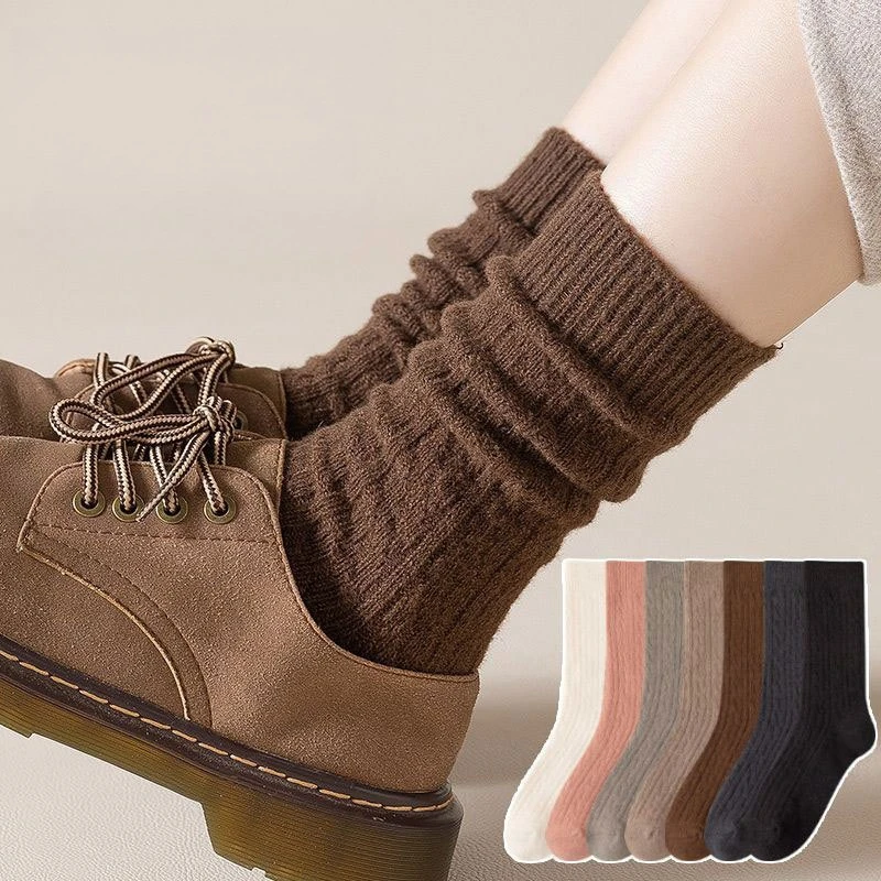 

7 Pairs Women's Solid-Color Mid-Calf Grip Socks Set Fall Winter Casual Slouch Socks for Woman Knit Warm Socks Wholesale Hosiery