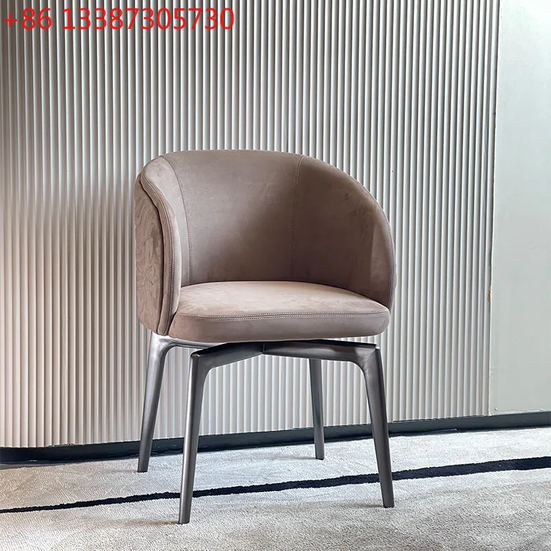 

Italian minimalist fabric home dining chair curved wood premium backrest single negotiation chair
