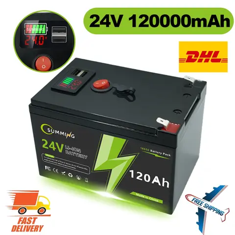 Batería de litio LiFePO4 de 24V, 120Ah, más de 4000 ciclos profundos, para juguetes de ruedas eléctricas, scooter, radio, UPS, buscador de peces de kayak, panel solar