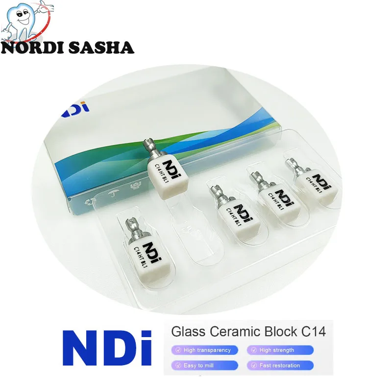 

NDI Brand Dental Lithium Disilicate C14 LT/HT Glass Ceramic Blocks 18*15*13mm CAD CAM Sirona Cerec Milling System 5Pcs/Box