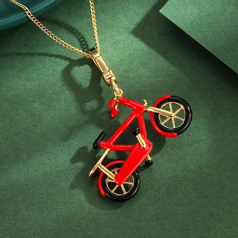 3D Exquisite Enamel Red Bicycle Pendant Design Bike Bag Charm Keychain Necklace Fashion Creative Gift Jewelry For Women Girls