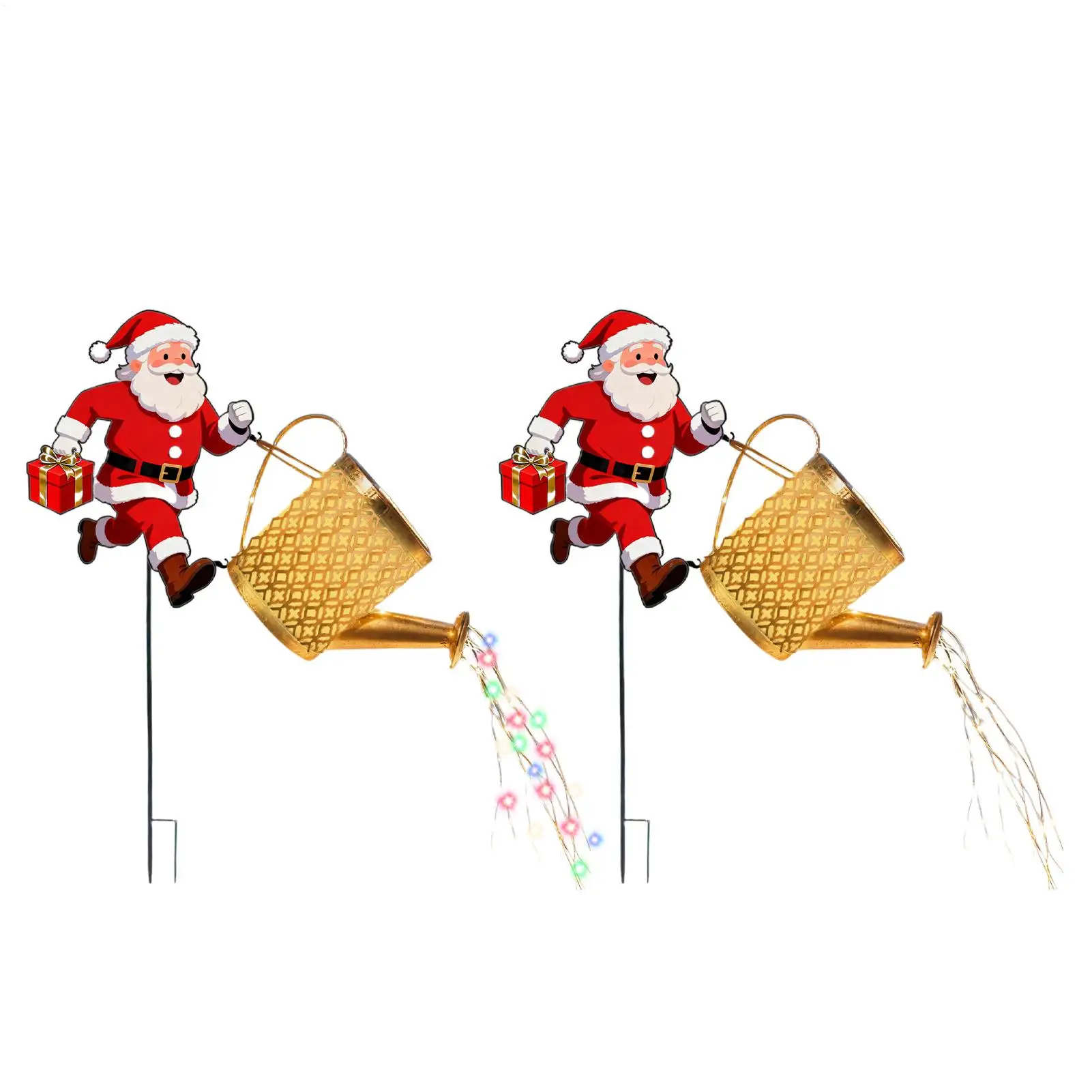 Solar Watering Can Lights Santa Claus Kettle Lantern Waterproof Decoration Solar-Powered Christmas Ground Lamp for Garden Yard