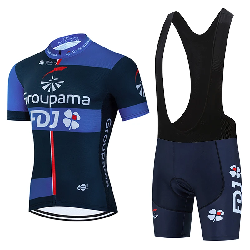 GROUPAMA FDJ Cycling Team Jersey Bib Set MTB Uniform 2023 Mountain Bike Clothing Road Shirt Mens Short Maillot Suit Sport Outfit