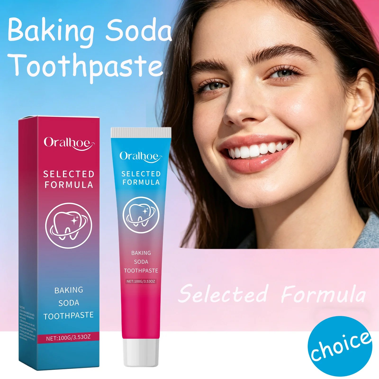 Oralhoe 100G Baking Soda Toothpaste Remove Yellow Teeth Stains Bleach Teeth Freshen Breath Deep Clean Daily Dental Care 