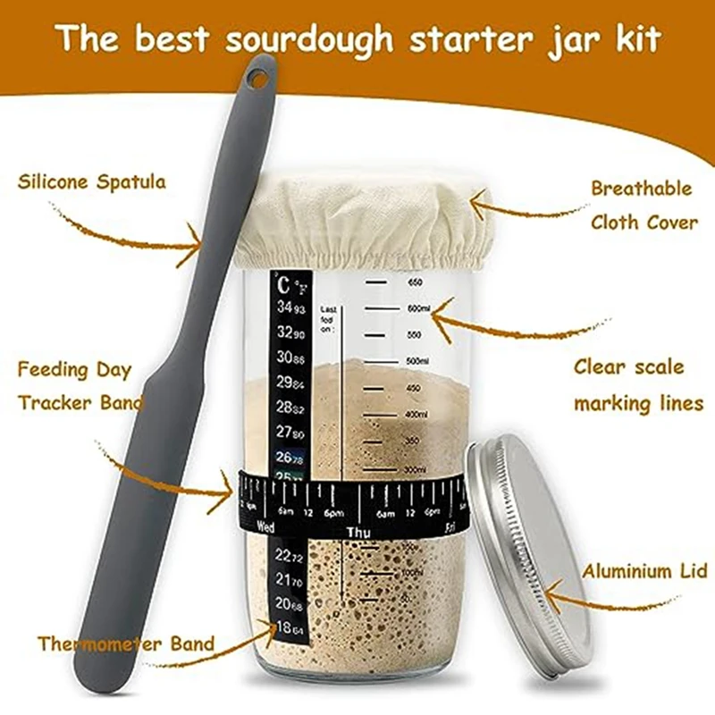 Frasco De Vidro Hermético Com Tampa E Escala, Sourdough Maker, Kit De Fermentação Natural