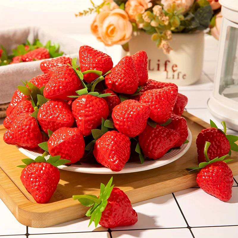 10/20 Stück künstliche Erdbeeren, künstliche Früchte für die Heimdekoration, Tischdekoration, Requisite, Feiertagsdekoration für Tagesfeiern – Detail 4