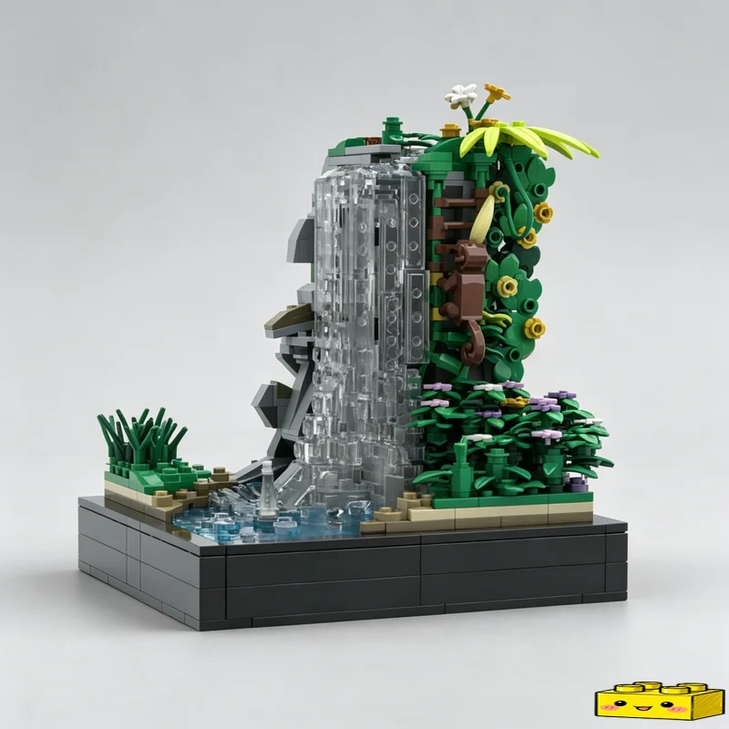 865PCS MOC Carved God Waterfall Sacred Shrine Model Custom Puzzle DIY Creative Assembly Educational Toy Collection Display Gift