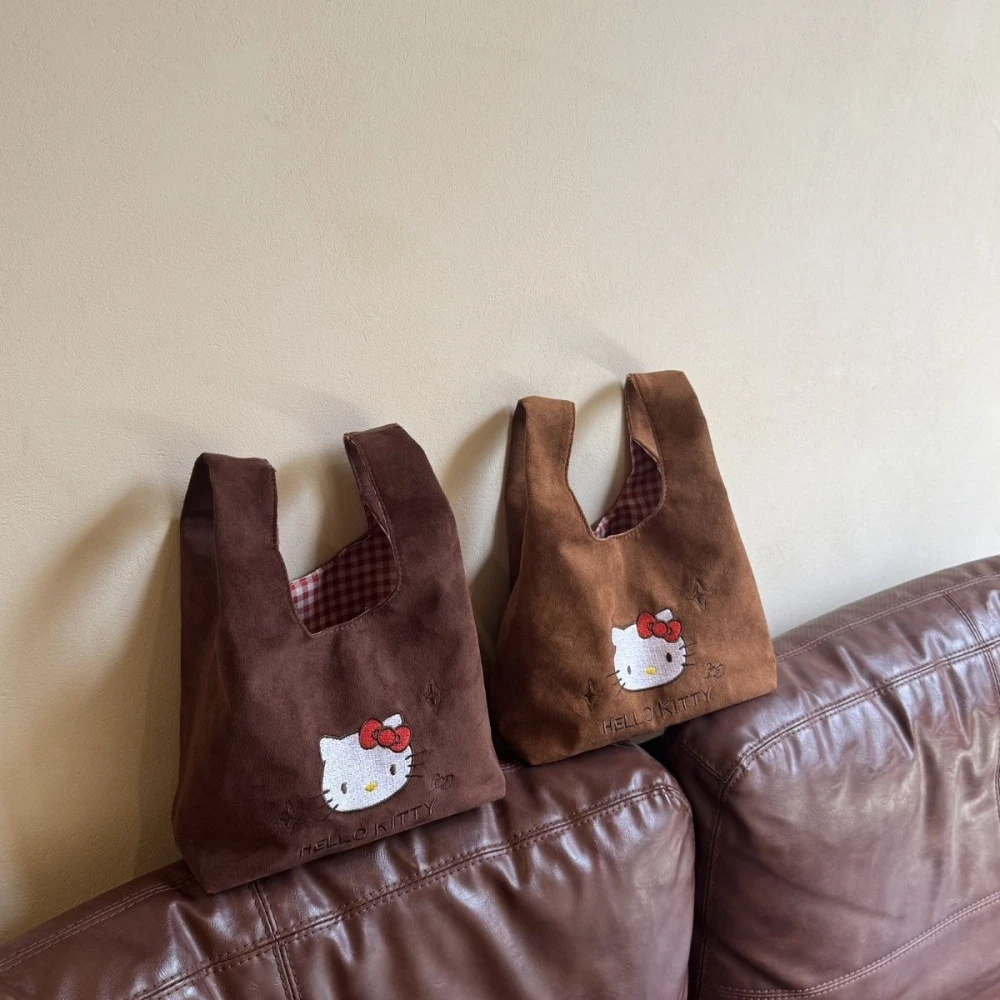 

Cute Cartoon Hello Kitty handbag Luxury Women Suede Bag Mini commuting bag handbag Kawaii Single Shoulder Bag Anime Tote handbag