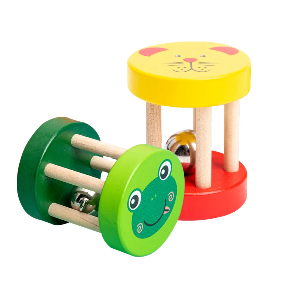 

2 Pcs Cage Bell Early Educational Toy Multi-functional Toys Cartoon Bells Playthings Adorable Rattles Music Wooden