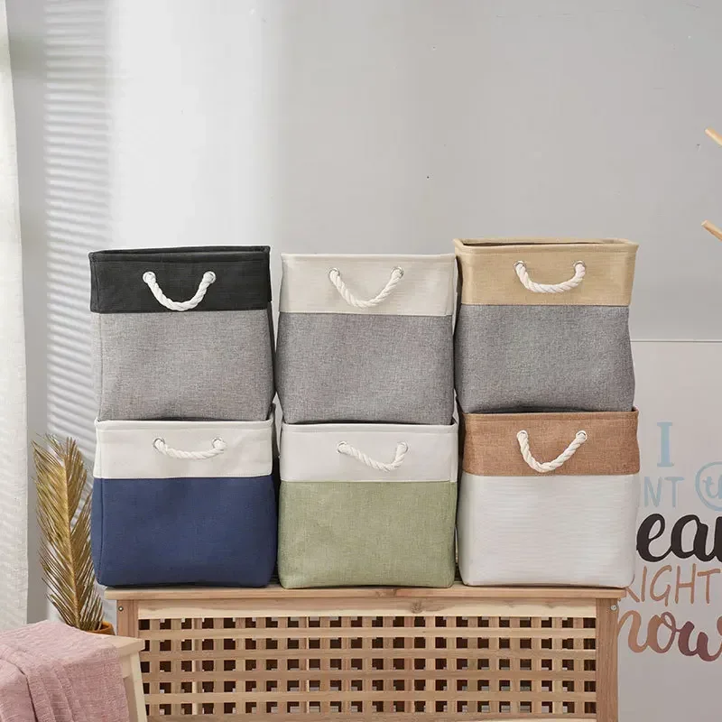 New Cotton Linen Folding Strap handle organizer Clothes sundries storage box Cabinet storage bag Laundry Basket laundry basket