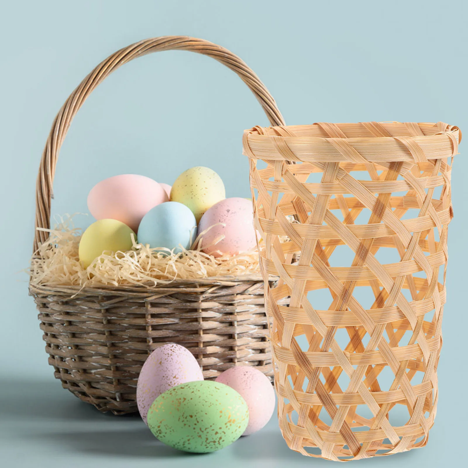 

4pcs Bamboo Storage Baskets Handwoven Wicker Vegetable Organizer 7CM Diameter 12CM Height Weave Functional