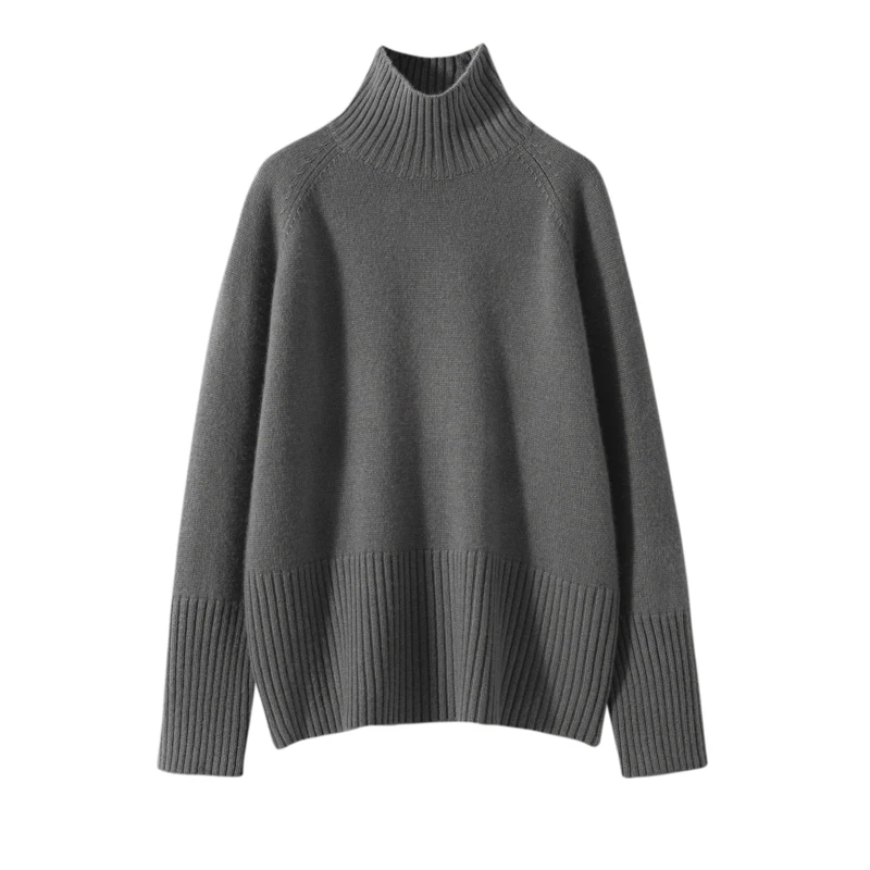 

Autumn Winter Thick Women's 100% Cashmere Sweater Turtleneck Raglan Sleeve Pullovers Casual Loose Style Cashmere Knitwear Tops