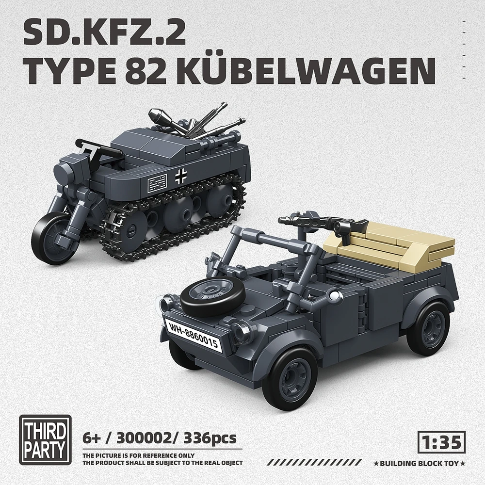 Ww2 Militaire tank Tweede Wereldoorlog SD.KFZ.2 TYPE 82 KUBBELWAGEN Bouwstenen Bricks Kid Educatief Speelgoed voor Jongen Kerstcadeaus