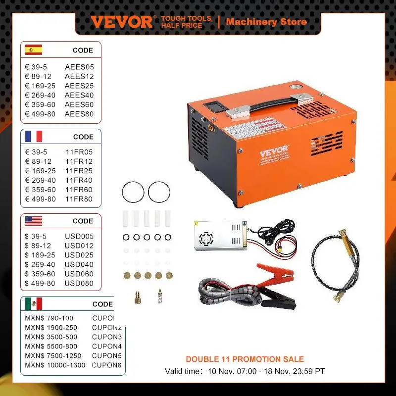 VEVOR PCP Air Compressor, 4500PSI/30Mpa Portable PCP Airgun Compressor with External Converter