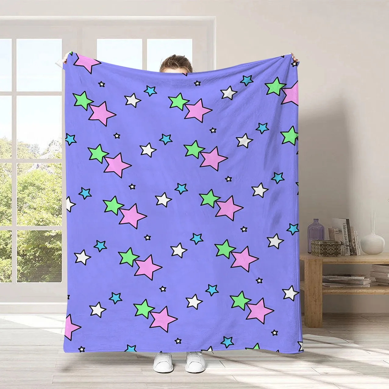 Nordic Star Blanket Minimalist Cute Pink Green Stars Pattern Cozy Throw For Luxury Living Room Sofa Bed Couch Home Decoration