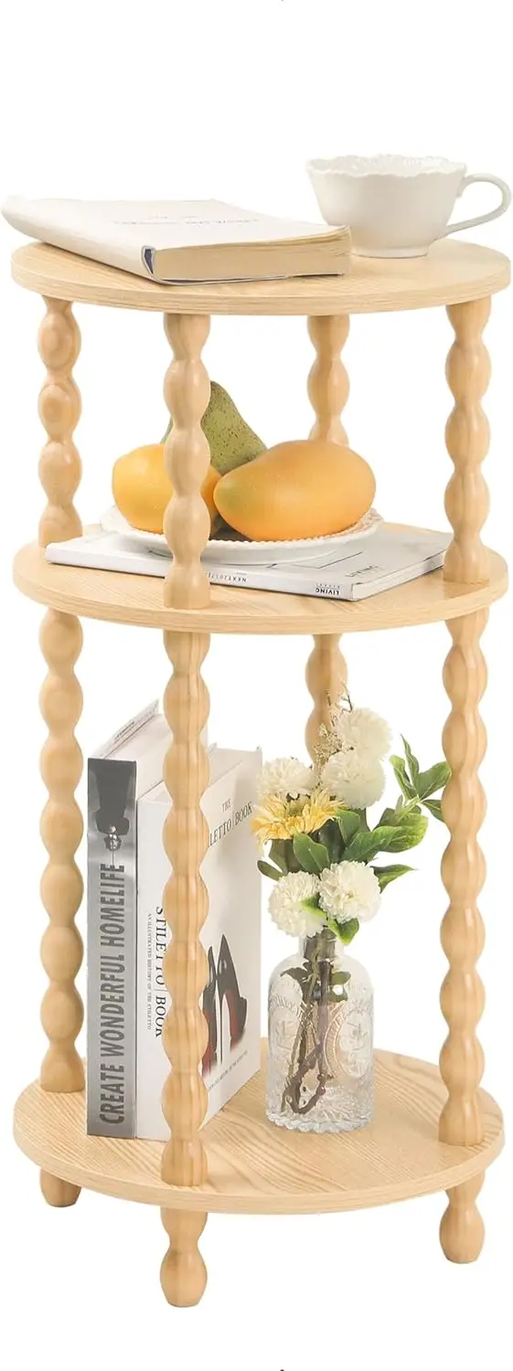 

Small End Table, 3-Tier Round Side Table for Small Spaces, Round Accent Table Nightstand for Bedroom, Living Room, Office, Na