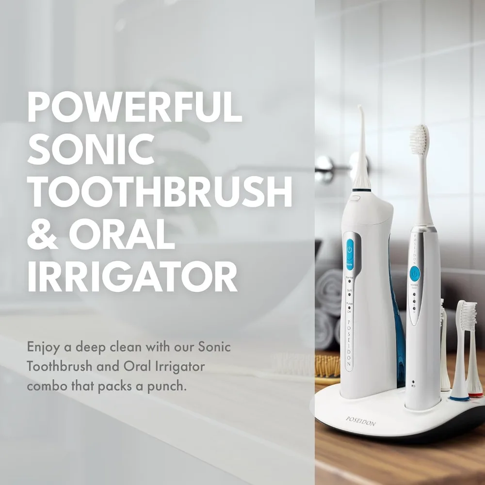 Poseidon Irrigator and Toothbrush Combo - Rechargeable Sonic Toothbrush and Oral Irrigator to Support Oral Health