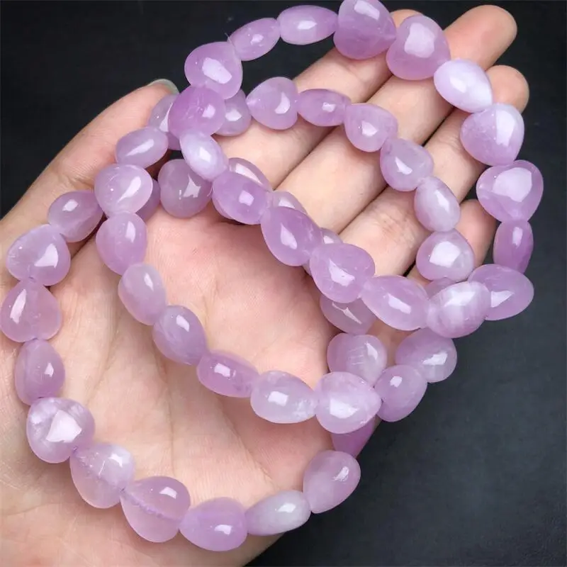 12.5MM Natural Kunzite Heart Bracelet Charms Handmade Fortune Energy Woman Amulet Jewelry Holiday Gift 1PCS