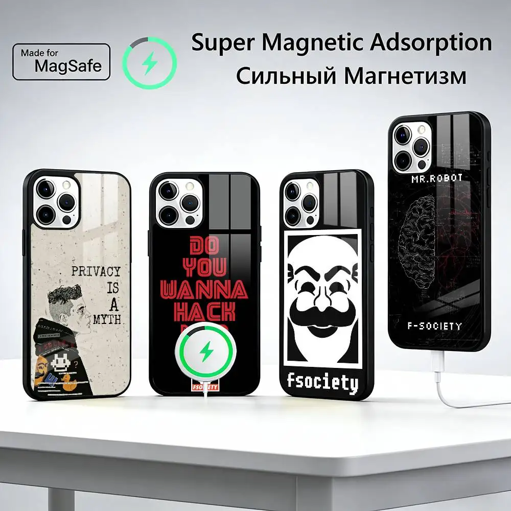 

M-Mr Robot FSociety Hot TV Phone Case For iPhone17,16,15,14,13,12,11 Plus,Pro Magnetic For Magsafe Wireless Charging