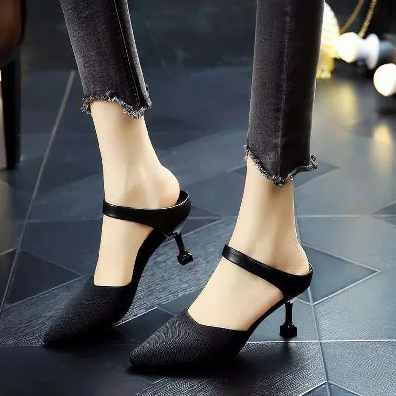 High Heels Leather Pointed Toe Footwear Summer 2024 Ladies Shoes Slippers Sandals for Women Anti Slip Hot H Asian Size Korea F