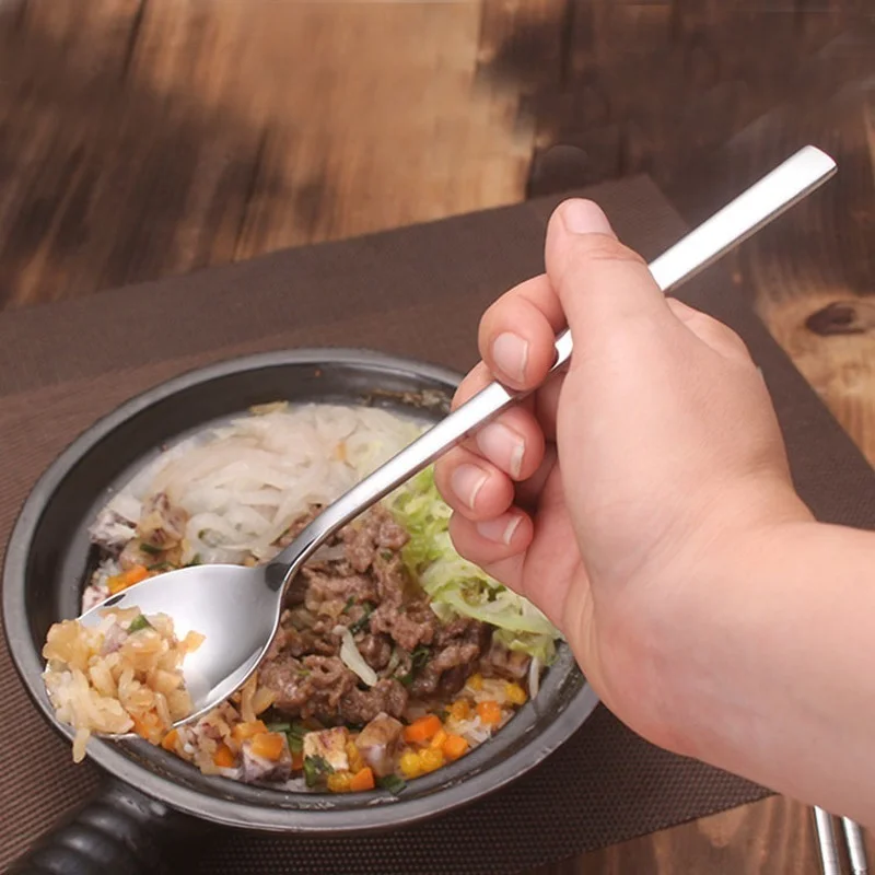 Stainless Steel Fork Spoon Long Handle Chopsticks Korean Style Thicken Dinnerware Tableware Non-slip Dessert Ice Cream Spoons