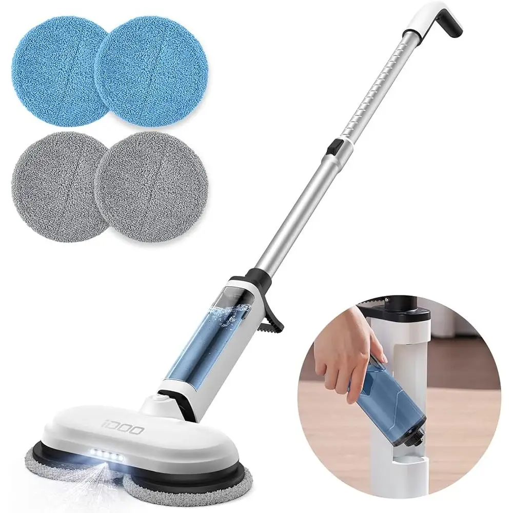 Pulitore per pavimenti senza fili con luce LED a doppio motore con mocio elettrico 280 giri/min regolabile 180 °   Pulizia staccabile del serbatoio a spruzzo d'acqua oscillante