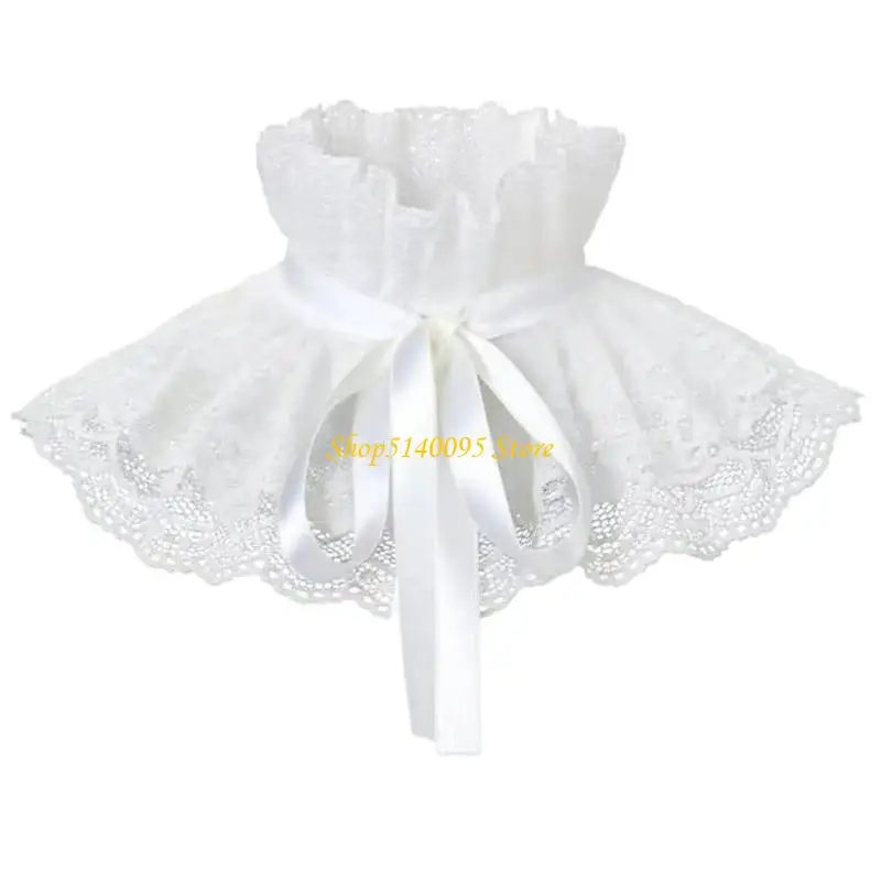 DXAE Victorian Ruffle Lace False Collar Neckwear Decorative Collar for Stage Show