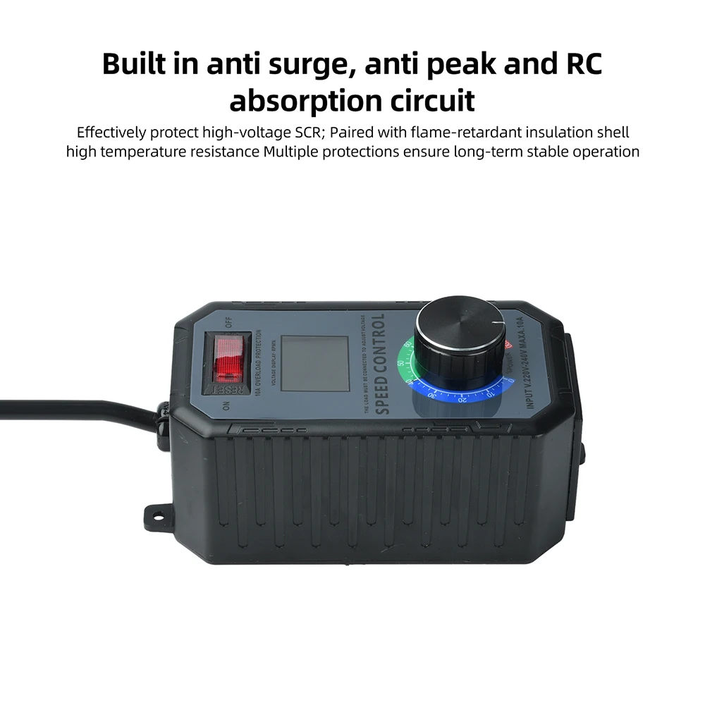 AC 220V 4000W Motor Speed Controller 10A High Power Voltage Regulator for Fan & Angle Grinder with Overload Protection EU/US