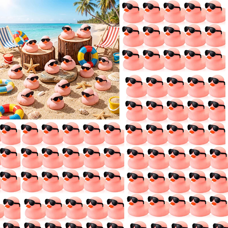 10-100PCS Nude Pink Mini Rubber Ducks with Sunglasses, 2.2 Inch Halloween Colored Squeaky Bath Toys, Float Bathtub Duck